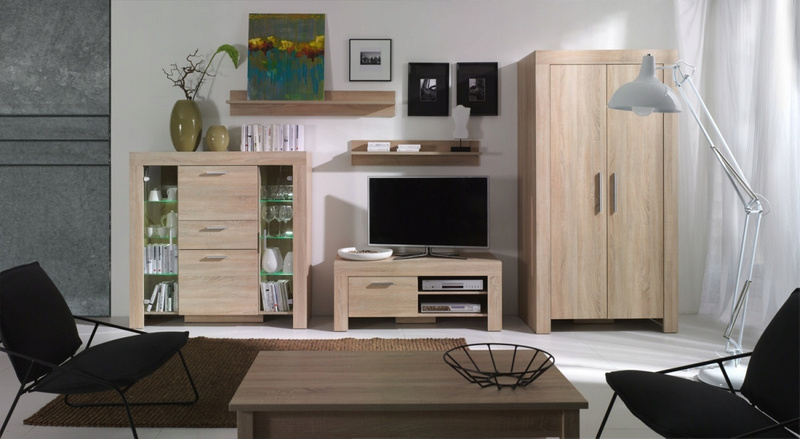 Witryna CEZAR 7, Witryna 130cm, LED, Dąb Sonoma