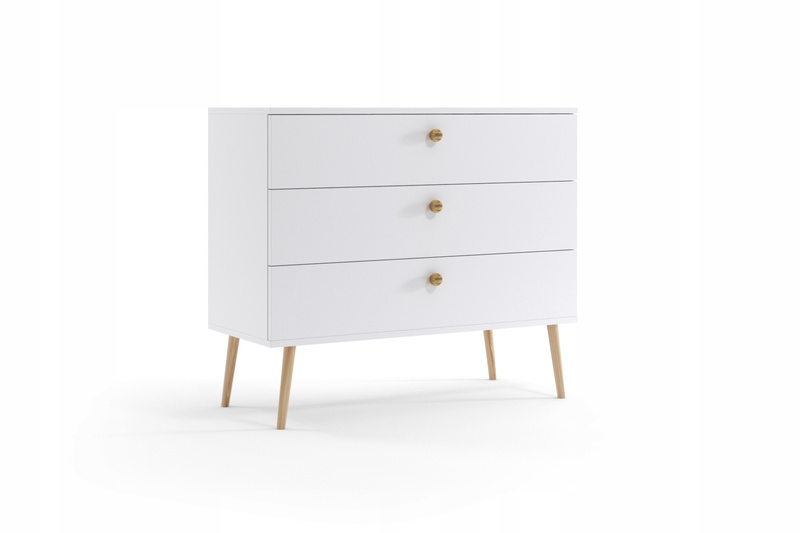 Komoda BOHO drewniane nogi, trzy szuflady MACCHIATO