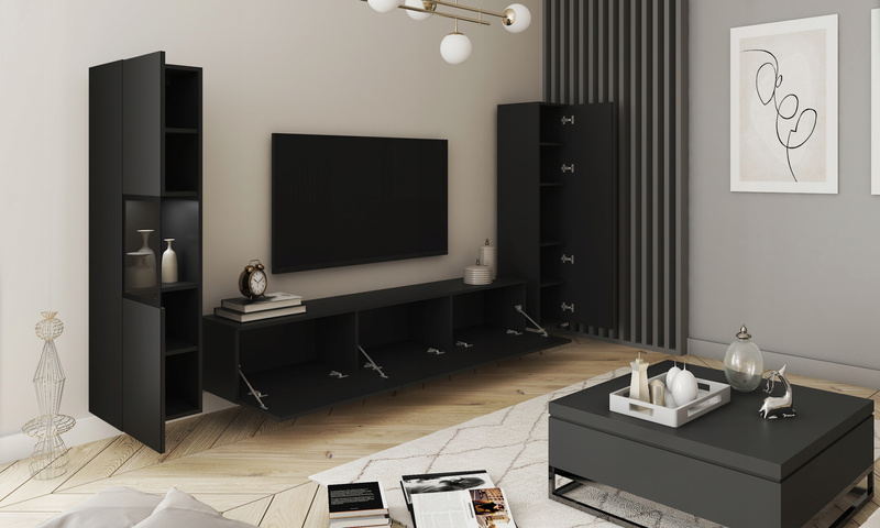 Meblościanka BERLIN III Zestaw Mebli, Salon Czarny Grafit