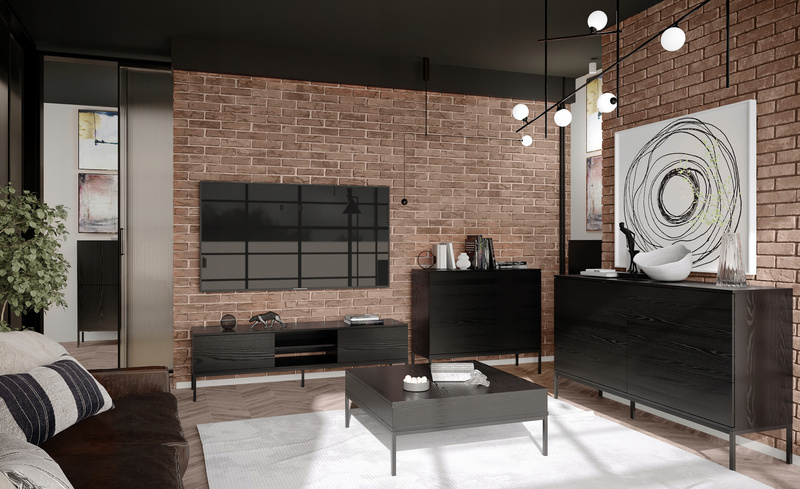 Szafka RTV INDUST metalowe nogi, dwie szuflady CZARNY