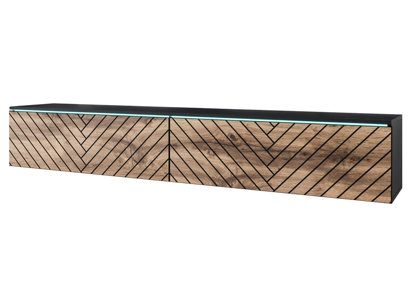 Szafka RTV Lowboard D 180cm CZARNY GRAFIT / DĄB WOTAN JODEŁKA MDF