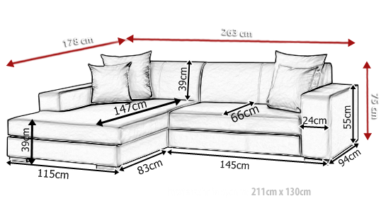 Narożnik z funkcją spania MEXICO 263 cm, Rozkładany, Rogówka