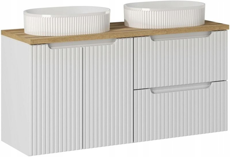 Zestaw meblowy 120cm z blatem, umywalki, Meble łazienkowe NOVA Biała / Dąb