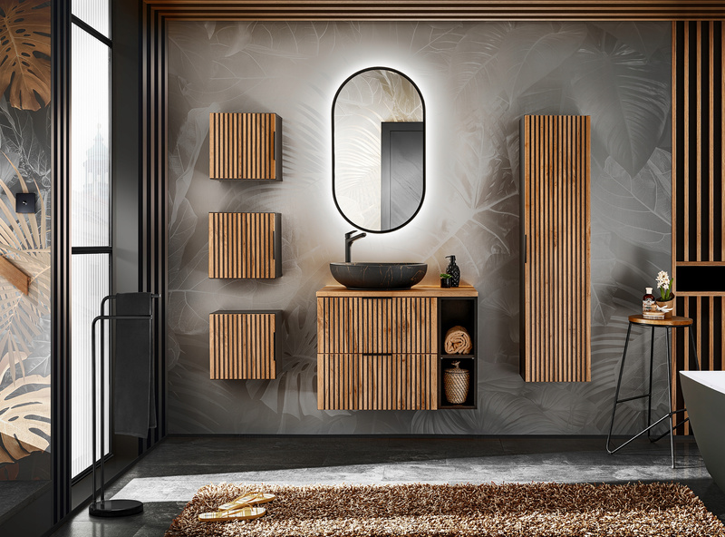 Meble łazienkowe XILO 120-2, Umywalka, 2xLustro LED, 2xSyfon, Wotan/Szary