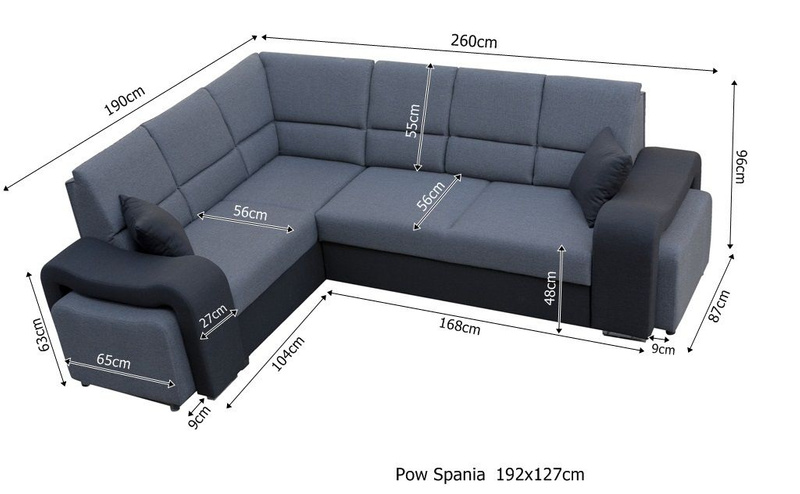 Narożnik rozkładany WAKIKI 260 cm, PUFA, Rogówka, Rozkładany, Pufa