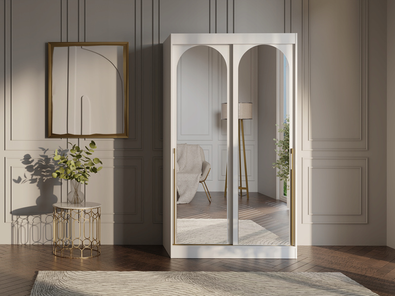 Szafa przesuwna MODIN 120cm, Szafa z Lustrem Biała