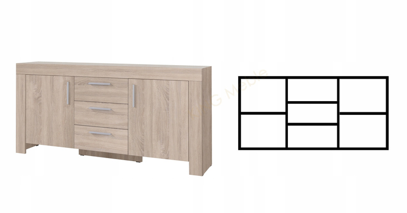 Komoda CEZAR 13, Komoda 170cm, Szuflady, Meble do Salonu CEZAR, Dąb Sonoma
