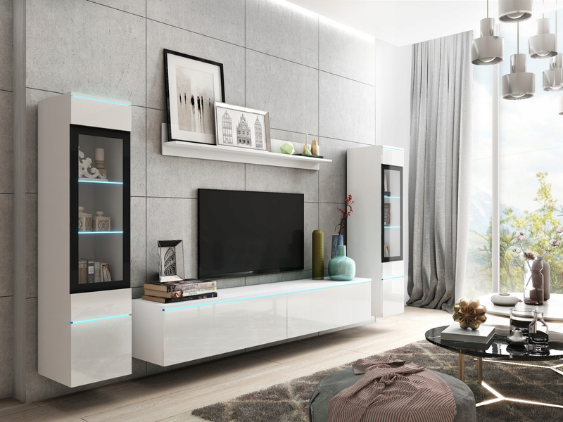 Meblościanka Zestaw mebli VERA II salon Beton / Biały Połysk
