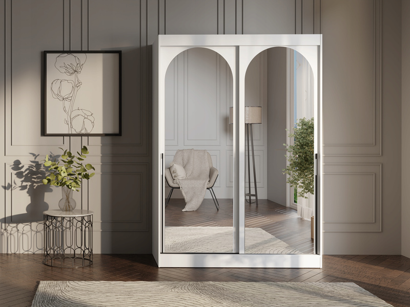 Szafa przesuwna MODIN 180cm, Szafa z Lustrem Biała