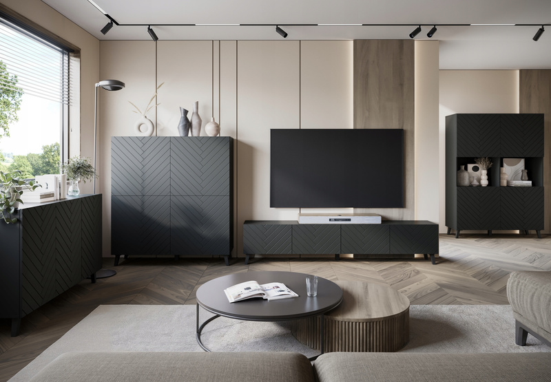 Komoda PHUKET 120 Czarny Grafit Jodełka