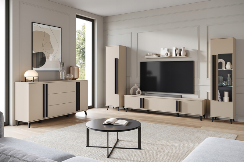 Meblościanka HELSINKI II Zestaw mebli, salon, Dąb Artisan / Czarny Grafit