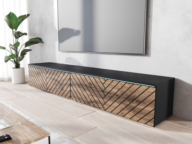 Szafka RTV Lowboard D 180cm CZARNY GRAFIT / DĄB WOTAN JODEŁKA MDF