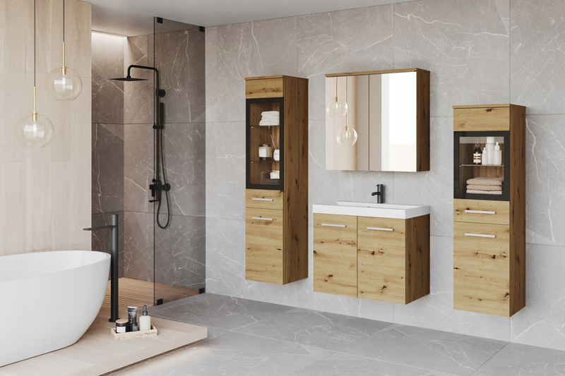 Meble łazienkowe MADRIT I, lustro, umywalka Dąb Artisan