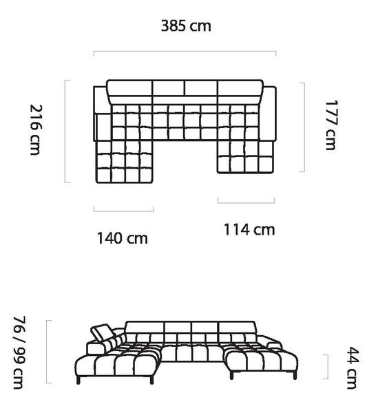 Narożnik PLAZA XL 385 cm, Elektryczna regulacja siedziska, Zagłówki