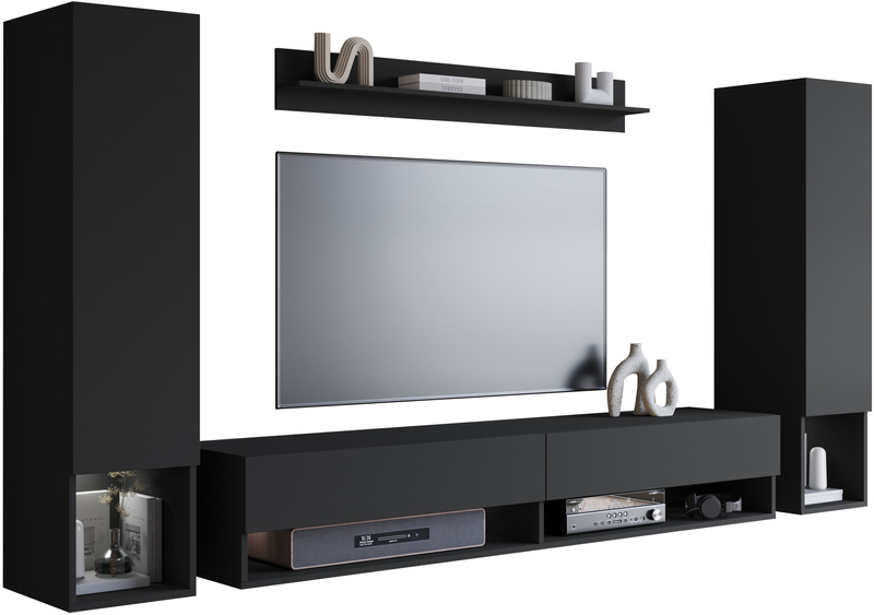 Meblościanka, Zestaw Mebli AMADEO II salon Czarny Grafit