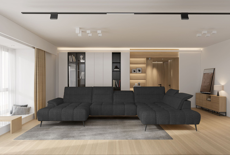 Narożnik MONTANA XL 389 cm, Elektryczny wysuw siedziska, Zagłówki