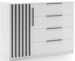 Komoda loftowa ATENA 120cm lamele szuflady Biały / Czarny