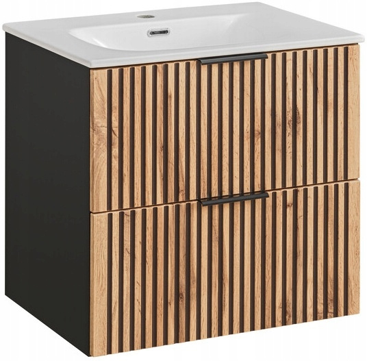 Zestaw mebli 60cm z umywalką, Meble łazienkowe XILO Dąb Wotan/Szary Kosmos