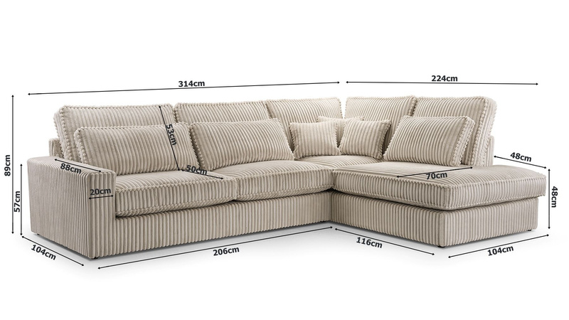 Duży Narożnik do salonu COBRA 314 cm, Rogówka, Ciepły SZTRUKS