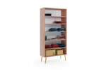 Szafa BOHO uchylna, drewniane nogi RÓŻ pięć półek