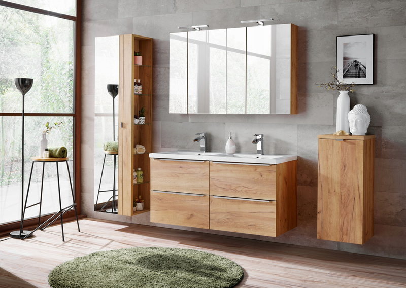 Szafka łazienkowa z lustrem, Meble łazienkowe CAPRI 842 Dąb Craft Złoty