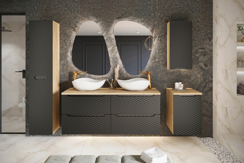 Meble łazienkowe OCEAN BLACK 120, Umywalka nablatowa, Dąb/Czarny, 2 KOLORY