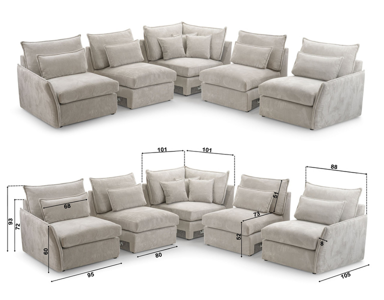 Kanapa, Sofa ELDORADO 190 cm, Sofa Modułowa, Wygodna, Do Salonu
