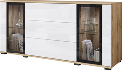 Komoda CARO 150cm Dąb Wotan / Biały Połysk