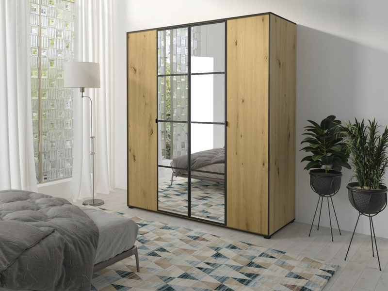 Szafa OSLO I 120cm, Szafa z Lustrem Dąb Artisan / Czarny