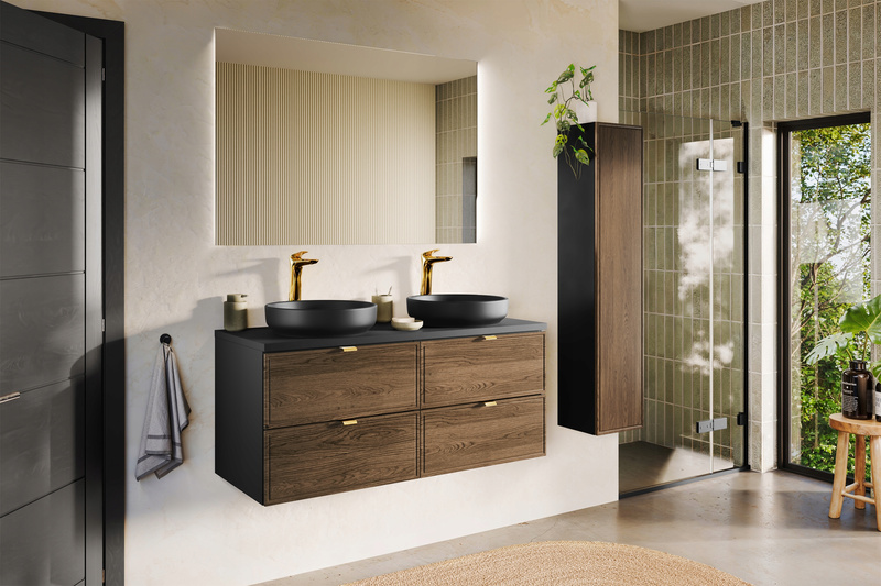 Zestaw meblowy 60cm z umywalką, Meble łazienkowe TALIA Dąb Casella / Czarny