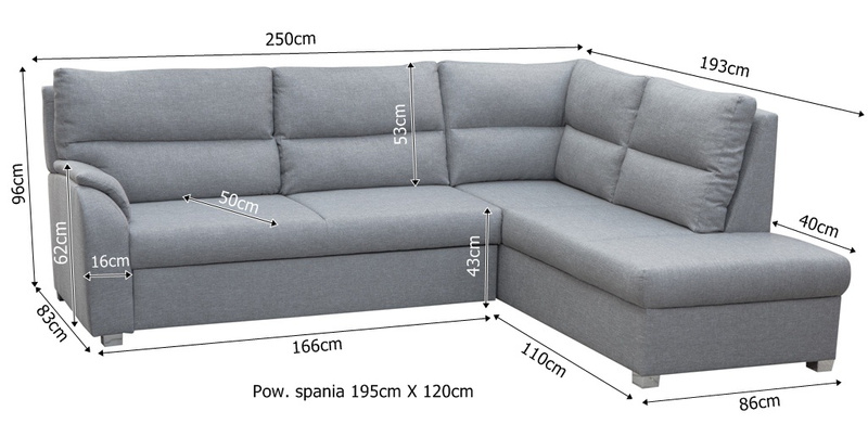 Narożnik z funkcją spania RAMIRO 250 cm, Rogówka