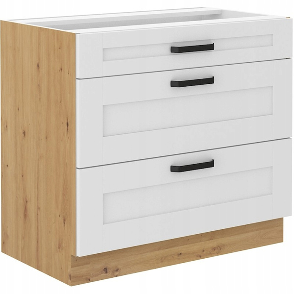 Szafka kuchenna dolna LUNA 80 D 3S BB BIAŁY MAT/DĄB ARTISAN