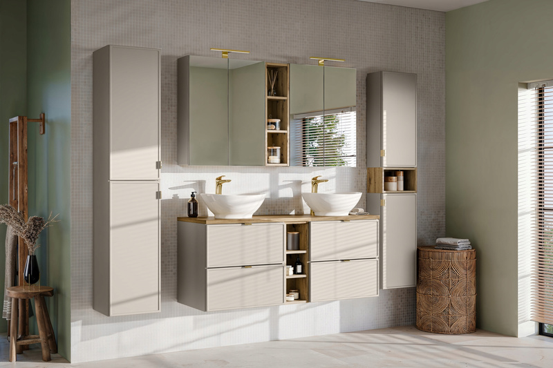 Zestaw meblowy boczny 35cm, Meble łazienkowe BELLA Kaszmir / Dąb Artisan