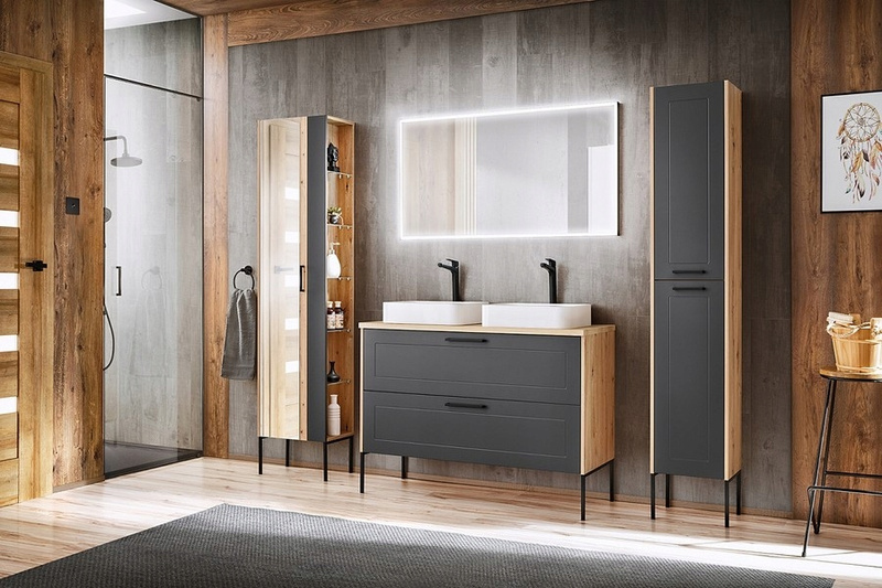 Szafka łazienkowa 120cm szuflady Meble łazienkowe MADERA Grafit/Dąb Artisan