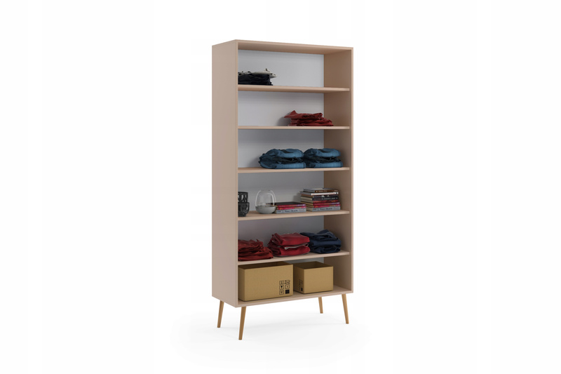 Szafa BOHO uchylna, drewniane nogi MACCHIATO pięć półek