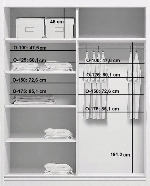 Szafa przesuwna A11 125 / 245 / 62 lustro, różne kolory i rozmiary