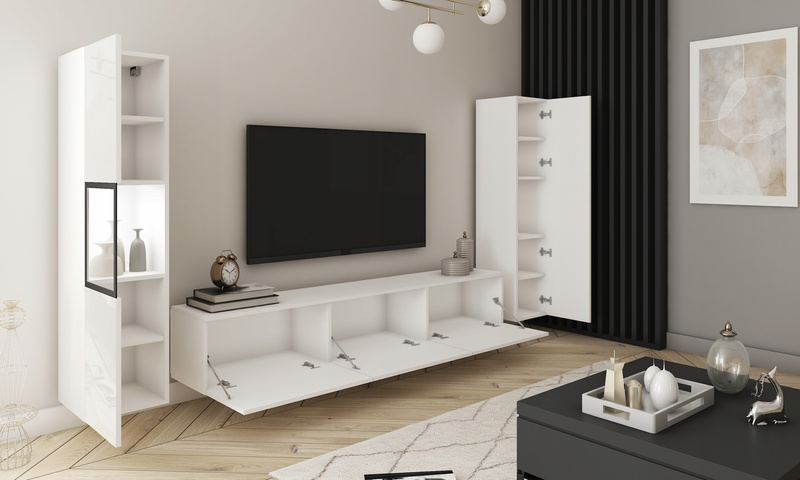 Meblościanka BERLIN III Zestaw Mebli, Salon Biały / Biały Połysk