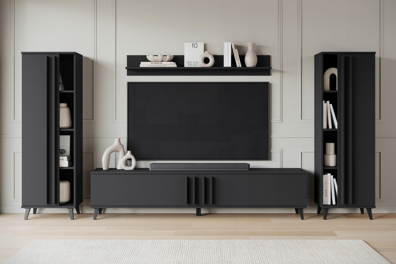 Meblościanka HELSINKI I Zestaw mebli, salon, Czarny Grafit