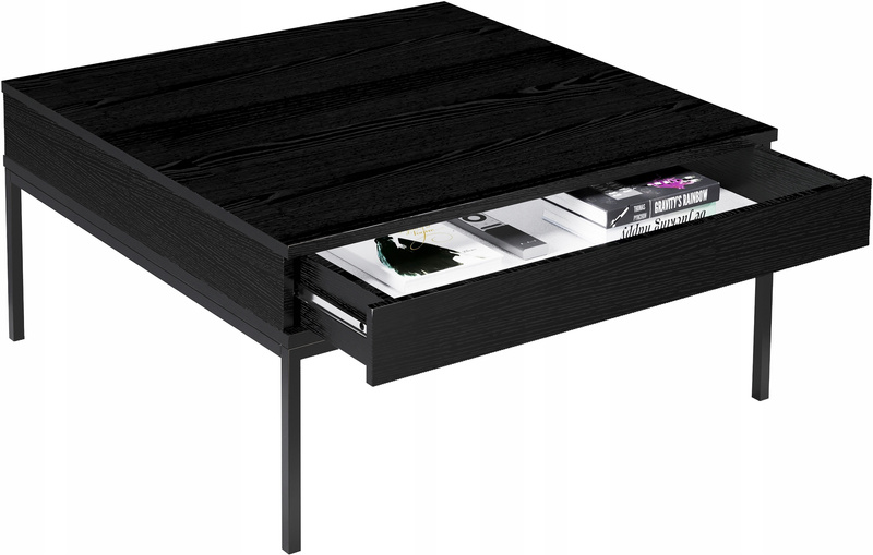 Stolik kawowy INDUST ława, metalowe nogi, dwie szuflady CZARNY