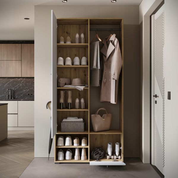 Garderoba DINO, lustro, wieszak DĄB ARTISAN / BIAŁY