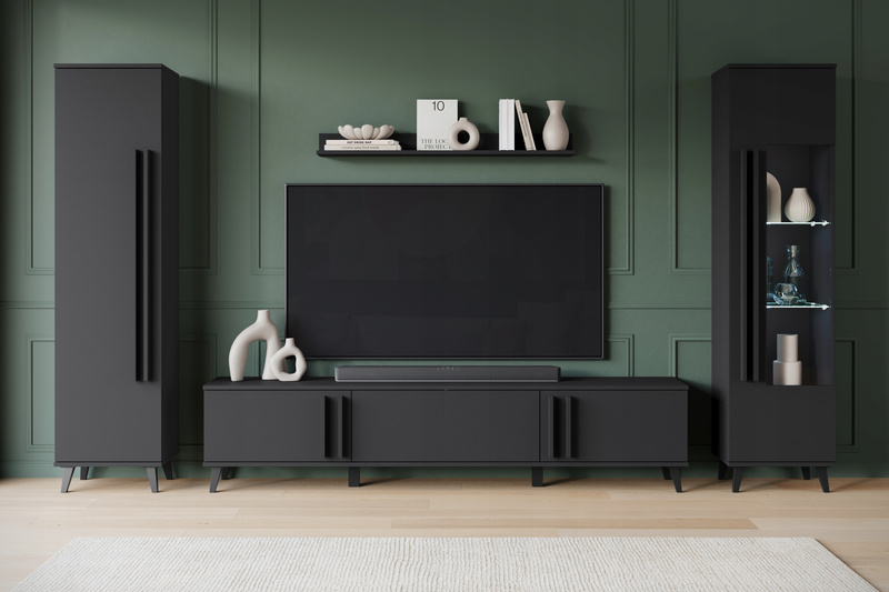 Meblościanka HELSINKI II Zestaw mebli, salon, Czarny Grafit