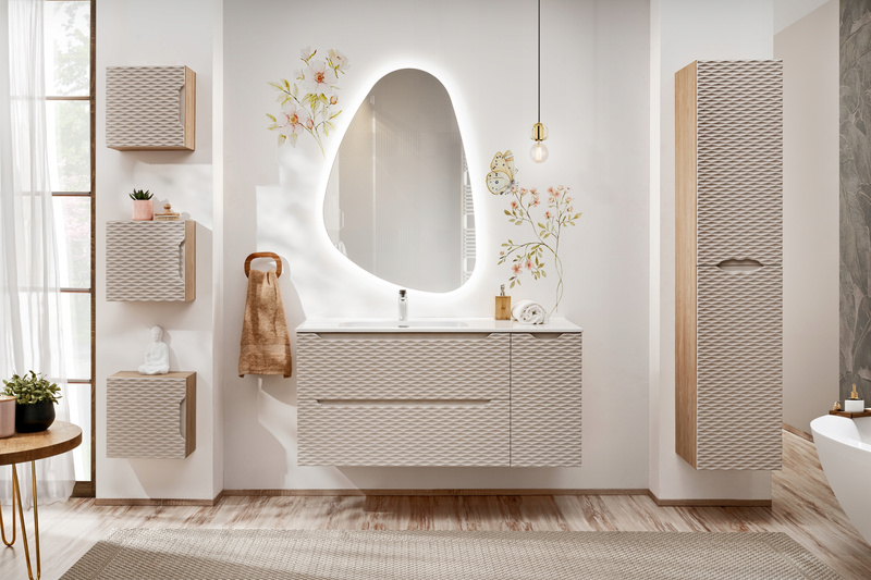 Meble łazienkowe OCEAN BEIGE 90-2, Umywalka nablatowa, Dąb/Beż, 2 KOLORY