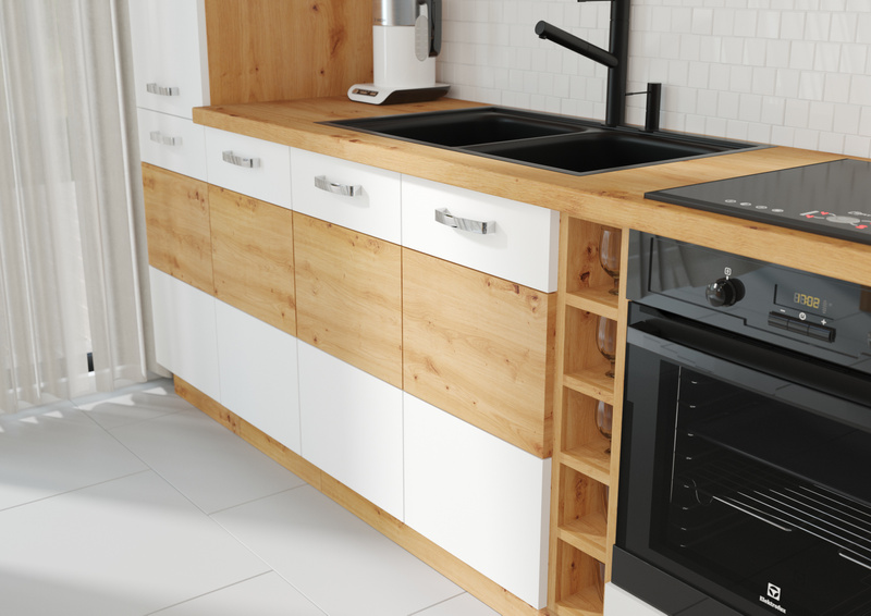 Szafka kuchenna wysoka, słupek 60 DKS-210 1F 3S DĄB ARTISAN BIAŁY POŁYSK, Meble Kuchenne ARTISAN 