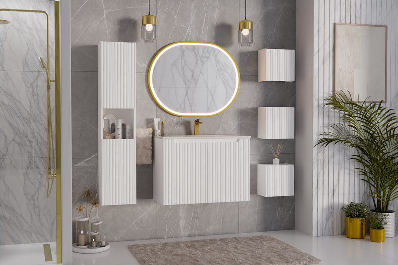 Meble łazienkowe NOVA WHITE 120, 2x umywalka nablatowa, Biały, 3 KOLORY