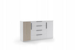 Komoda loftowa KAIR 160cm lamele szuflady Biały / Dąb Craft Złoty
