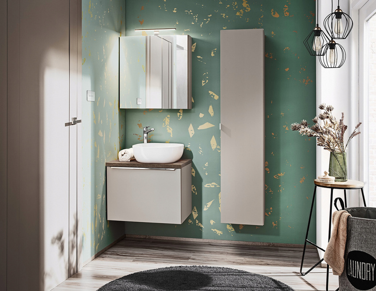 Meble łazienkowe SANTA FE TAUPE 60, Umywalka, Szafka z Lustrem, LED, Taupe
