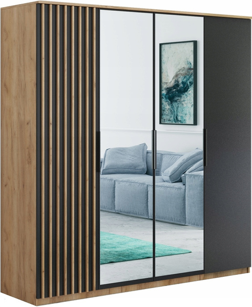 Szafa uchylna LAGOS lustro, lamele DĄB CRAFT ZŁOTY / CZARNY