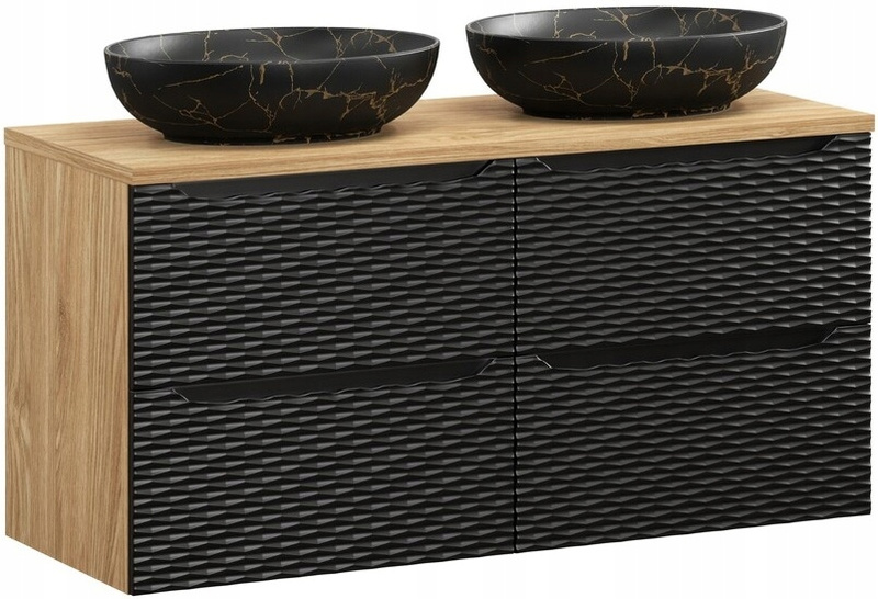 Zestaw meblowy 120cm, blat, umywalki, Meble łazienkowe OCEAN Czarny / Dąb