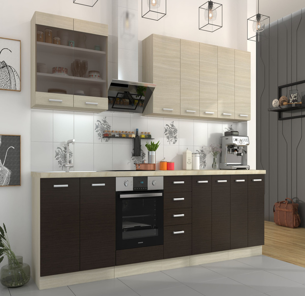 Szafka kuchenna wysoka, słupek 40 DK-210 2F DĄB FERRARA, LEGNO CIEMNE, Meble Kuchenne CHAMONIX