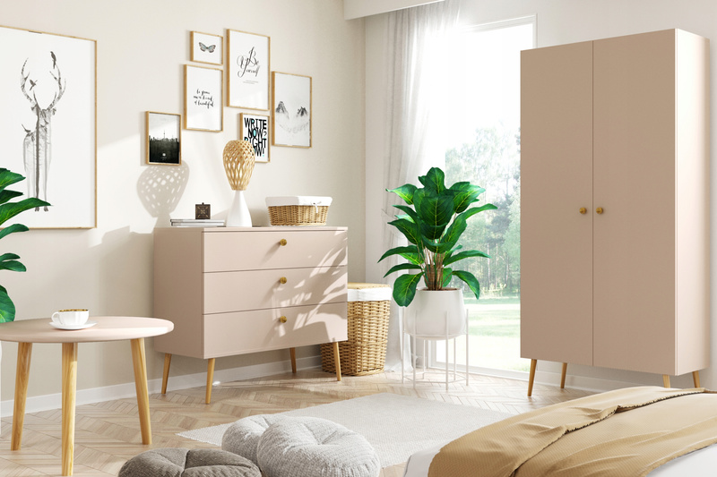 Szafa BOHO uchylna, drewniane nogi MACCHIATO dwie półki + drążek